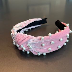 Pink Velvet Beaded Knotted Headband